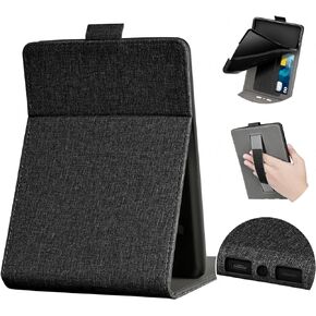 Case for 6-inch All-New Kindle (2022 Release), Flip-Up Style Case with Build-in Mini Card Pocket and Hand Strap, Magnetic Shell Cover with Smart Wake-up/Sleep Function (Black)