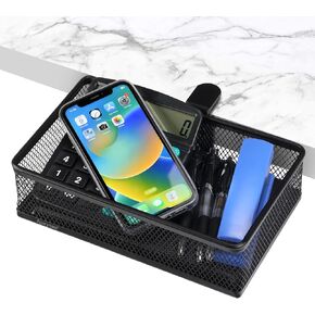 Desk Organizer, Clamp-on Above Desk or Desk Leg Mesh Metal Desk Drawer and Accessories, Hidden Desk Storage for Gaming Devices and Storage Tray, Desktop Organizer (Black - Small)