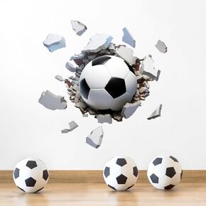 3D Soccer Wall Sticker, 21.65x21.26in Waterproof Soccer Decals for Kids Room, PVC Self-Adhesive Soccer Wallpaper Sport Wall Art Decor for Kids Bedroom Home Party Birthday Decoration