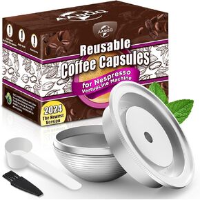 Reusable Vertuo Pods, Refillable Coffee Capsules for VertuoLine Machine, VertuoPlus, 2024 Light-weight Healthy Reusable Vertuo Capsules PFOA-Free (2.4 oz Double Espresso Cup)