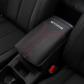 Car Center Console Armrest Cover for Nissan Rogue 2014-2020 Leather Anti-Scratch Central Box Lid Protector Cushion Interior Accessories-Black Stitches