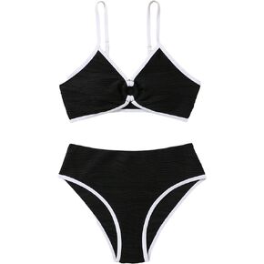 SHENHE Girl's 2 Piece Swimsuit Ring Linked Cut Out Contrast Binding Bathing Suit