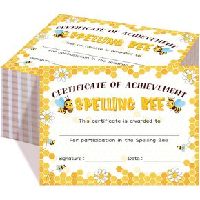 100 قطعة من شهادة الإنجاز الإملائي، شهادات جائزة Spelling Bee مقاس 11 × 8 بوصة، شهادة تقدير الإنجاز، شهادات مدرسية للأطفال والطلاب في الفصل الدراسي