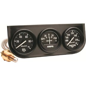 Auto Meter 2393 Autogage Black Oil/Amp/Water Gauge with Steel Console 2.3125 in.
