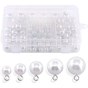 Swpeet 90Pcs 8mm 10mm 12mm 14mm 16mm White Pearl Bead Cap Half Ball Dome Metal Circle Hook Buttons Assortment Kit for Crafting Sewing Scarpbooking Scarf and Clothes
