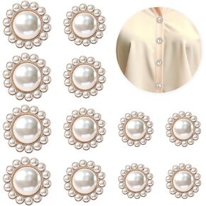 12PCS Faux Pearl Buttons Gold Retro Vintage Pearl Acrylic Buttons Round Crystal Buttons Embellishments Set for Sewing Coat Suits Knitting Sweaters Crafting Replacement Handmade Crafts(18mm,21mm,25mm)