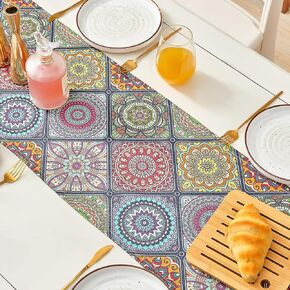 Boho Bohemian Table Runner 48 inches Long, Vintage Farmhouse Table Runners for Coffee Table Dining Room Table Bedroom Party Holiday 13 x 48 inches