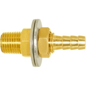 Joywayus 1/4''NPT Male Thread to 5/16" Hose Barb Thru-Bulk Head Hex Union Brass Fitting With Flat Washer Gasket Water/Fuel/Air
