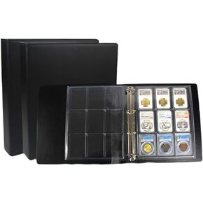 MUDOR Classic Binder with 2 Sheets Slab Pages, Coin Slab Album Set, Encap Coin Storage Sleeves Compatible with PCGS NGC Certified Holder (86x64mm-18 Pockets Binder)