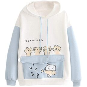 Cute Cat Hoodies for Teen Girls Trendy Aesthetic Graphic Sweatshirt Long Sleeve Workout Tops Plus Size Pullover