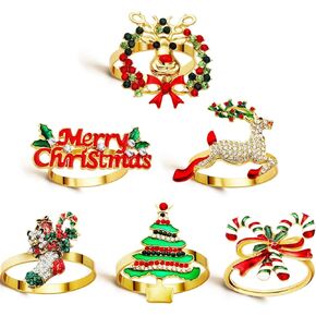 Christmas Napkin Rings Holders for Christmas Dinners Parties Wedding Adornment Table Decoration Accessories(12 Pieces, Adorable Style)