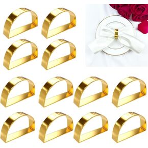 Gold Napkin Rings Set of 12, Semicircle Metal Napkin Rings Buckles for Table Decorations, Modern Napkin Ring Holders for Table, Wedding, Dinner,Party, Christmas