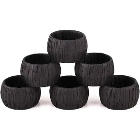 GURU JEE™ Handmade Raffia Rattan Napkin Rings Black Set of 4 Everyday Use Dining Party Tabletop Décor Gifts Napkin Holder 1.5 Inch in Size Artisan Crafted in India