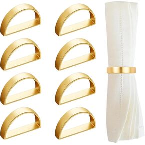 Gold Napkin Rings Set of 8, Modern Metal Valentine Napkin Rings, Elegant Serviette Buckles Metallic Adornment for Table Settings, Wedding, Easter, Anniversary Dinners (Matte Gold, Semicircle)