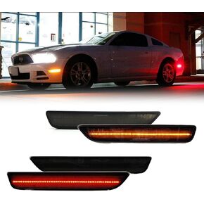 GTINTHEBOX for 2010 2011 2012 2013 2014 Ford Mustang Side Marker Light Smoked Lens Front Rear Full LED Sidemarker Lamps (Front: Amber, Rear: Red)