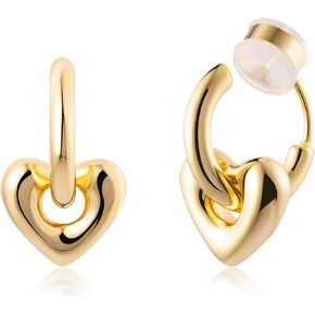 LAXPICOL جميل الذهب القلب كليب على هوب أقراط للنساء الفتيات 14K مطلية بالذهب غير مثقوب أقراط أنبوب الأطواق in Kuwait