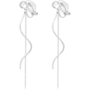 Clip on Earrings for Women 14K Gold Plated Long Dangle White Pearl Earrings Simple No Piercing Hoop Stud Earrings Lightweight Curve Tassel Chain Ear Clips Minimalist Jewelry Wedding Christmas Gift in Kuwait