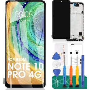 INCELL for Redmi Note 10 Pro 4G Screen Replacement for Xiaomi Redmi Note 10 Pro LCD for Display Redmi Note 10 Pro for M2101K6R,M2101K6G Digitizer Touch Screen Display Assembly Repair Part with Frame