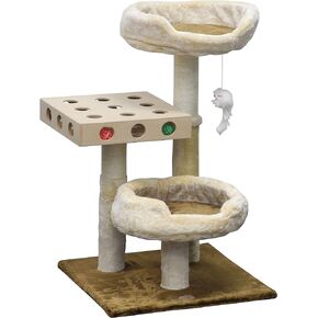 Go Pet Club 67" IQ Busy Box Cat Tree Kitty Scratcher Kitten Condo Tower House Furniture with Hanging Toy and Rope for Indoor Cats, Beige/Brown