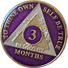 Industries 3 Month AA Medallion Metallic Purple Tri-Plate 90 Day Sobriety Chip
