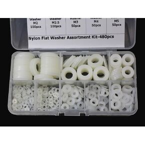 480 قطعة مجموعة متنوعة من غسالة مسطحة من النايلون الأبيض لـ M2 M2.5 M3 M4 M5 M6 M8 M10 مسمار مزلاج in Kuwait