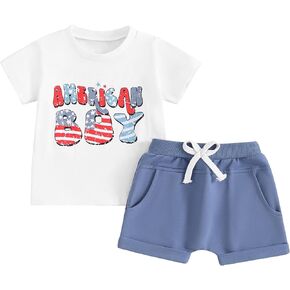 4th of July Baby Boy Outfit I Dig 4th of July Excavator Shirt Solid Shorts 2Pcs Toddler Boys Fourth of July Outfits