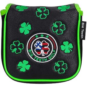 BIG TEETH Golf Head Covers Driver Hybrid Fairway Cover Golf Club Protector Lucky Clover and USA Pattern Black (Driver Cover)
