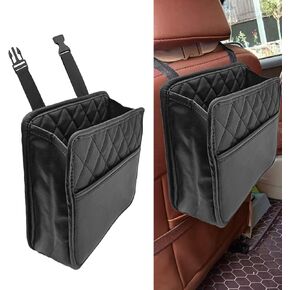 1Pack Car Seat Back Organizer, PU Leather Hanging Organizer, Multipurpose Storage Bag for Small Items, Waterproof Easy To Clean Car Accessories, for Car SUV Truck (Black)
