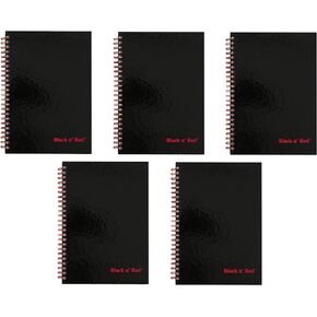 Black n' Red Twin Wire Hardcover Notebook, 8-1/4" x 5-7/8", Black/Red, 70 Ruled Sheets, Sold as 5 Pack (L67000)
