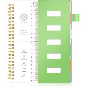دفتر ملاحظات حلزوني من Alltree 5 موضوعات، دفتر ملاحظات مسطر بالكلية مع علامات تبويب فهرس، مجلة اللوازم المكتبية مع 200 صفحة، فواصل ملونة ومسطرة للطالبات، المعلم، برتقالي، 7 بوصة × 10 بوصة in Kuwait