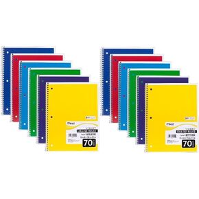 Mead Spiral Notebook, College Ruled, 1 Subject, 70 Sheets, 7.5" x 10.5", Assorted Colors, 24 Pack