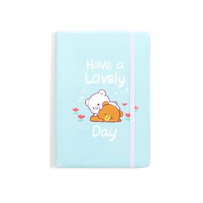 Milkmochabear Hello Notebook - Lined Hardcover Journal Notebook, 100 Pages, 5.75 inches x 8.25 inches, Ribbon Bookmark, Elastic Closure Band, For Daily Writing, School, Home and Office