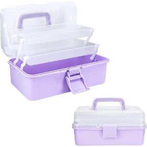 Tackle Box Organizers and Storage,10inch Craft Organizers and Storage,Three-Layer Sewing Box With 2 Trays,Medicine Storage Box With Handle For Nail、Makeup、Diamond Painting、Building Blocks (White)