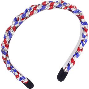 4th of July Patriotic Headband Rhinestone Red White Blue Stripes Twist Hadpiece Independence Day American Flag Hairband