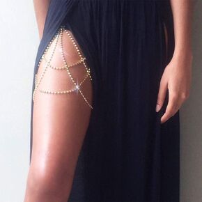 Bohemian Rhinestone Multi Layers Leg Thigh Chain Shiny Tennis Chain Summer Beach Bikini Body Chain Crystal Sexy Body Jewelry for Women and Girls (Silver)