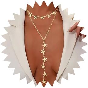 Tgirls Layered Starfish Necklaces Sparkly Body Chains Crystal Beach Body Necklace Bikini Bra Body Chain for Women and Girls