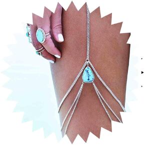 Vintage Layered Turquoise Leg Chain Blue Turquoise Thigh Leg Chain Multi Layering Thigh Chain Summer Leg Thigh Chain Body Jewelry for Women and Girls Beach Gifts