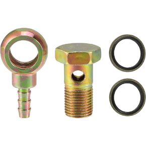 X AUTOHAUX 1Set Banjo Bolt Kit M16x1.5 Banjo Bolt Hose Barb Fittings Brake Line Fitting Adapter with Copper Washers for Motorcycle Car Iron Bronze Tone