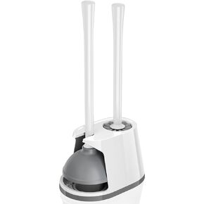 Toilet Plunger and Brush Set, Bowl Brush and Heavy Duty Toilet Plunger with Ventilated Holder, 2-in-1 Toilet Brush and Plunger Combo for Bathroom Deeply Cleaning(White & Grey)