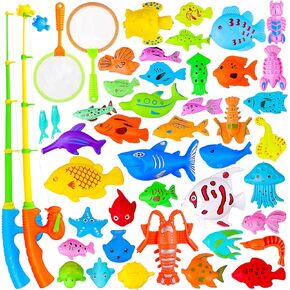 Max Fun Magnetic Fishing Water Toys for Kids Ages 3-5 with Magnet Pole Rod Net, Plastic Floating Fish for Toddler Outdoor Toys, Summer Toys, Bath Toys for Kids Ages 4-8