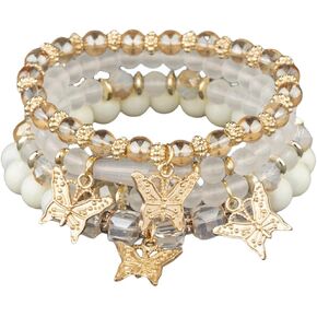 4Pcs Set Bohemian Butterfly Crystal Stone Stretch Pendant Bracelets for Women Girls Gold Beaded Stackable Stretch Bracelet Colorful Charm Jewelry Boho Summer Beach