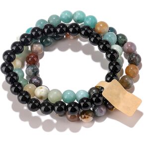 3Pcs 6/8mm Stretch Beaded Bracelet Healing Crystal Stone Bracelets for Women Men Semi-Precious Gemstone Bracelets Round Beads Jewelry Gifts Box