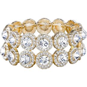 EVER FAITH Women's Austrian Crystal Bridal 2 Layers 8-Shaped Knot Elastic Stretch Bracelet