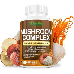 Mushroom Complex Capsules, Premium Lions Mane, Cordyceps, and Reishi Mushroom Supplement, Maximum Strength Organic Mushrooms Supplement, 90 Capsules