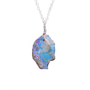GEMKORA™ Real Ethiopian Opal Rough Crystals Pendant Necklace Gemstone Natural Raw Crystals Fire Play Healing Crystals, Birthday Gift for her, 925 Sterling Silver Jewelry 18 inch A+