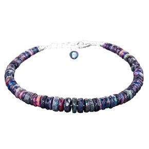InfinityGemsArt Mother's Day Gifts Premium Black Opal Beaded Bracelet for Women 925 Sterling Silver Chain October Birthstone Gemstones Crystal Jewelry for Spiritual Energy, Handmade Bracelet 8 inch