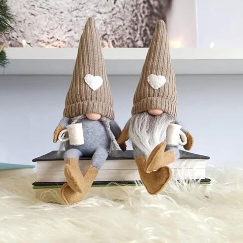 MALOKI 2 Pack Coffee Gnomes Plush Decor,Coffee Bar Decoration Gnome Handmade Swedish Tomte Gnomes Scandinavian Figurine Home Tiered Tray Decor,Coffee Theme Doll (B) in Saudi Arabia