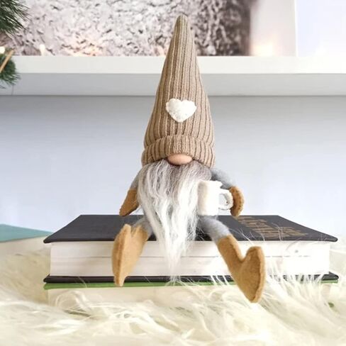 MALOKI 2 Pack Coffee Gnomes Plush Decor,Coffee Bar Decoration Gnome Handmade Swedish Tomte Gnomes Scandinavian Figurine Home Tiered Tray Decor,Coffee Theme Doll (B) in Saudi Arabia