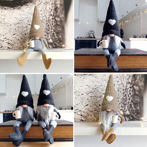 MALOKI 2 Pack Coffee Gnomes Plush Decor,Coffee Bar Decoration Gnome Handmade Swedish Tomte Gnomes Scandinavian Figurine Home Tiered Tray Decor,Coffee Theme Doll (B) in Saudi Arabia