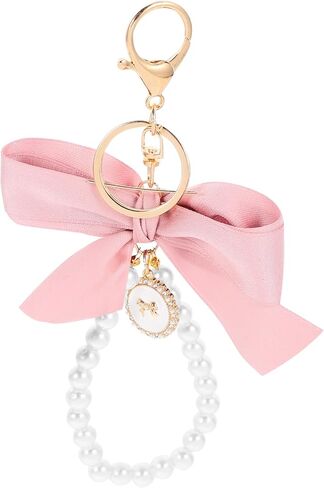 SHERCHPRY Valentine Day Bow Keychains Bowknot Pearl Key Ring Handbag Hanging Charms Bowknot Purse Pendant Backpack in Kuwait